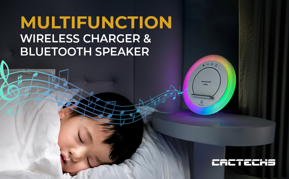 CACTECHS Bluetooth Speakers Charging Station for Apple Devices with Night Light RGB Bedside Lamps