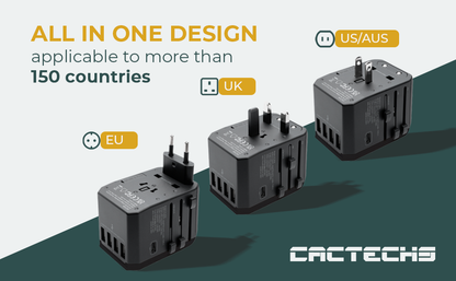 CACTECHS Universal Travel Adapter - All-in-one with USB-C and 4 USB Ports