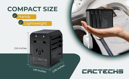 CACTECHS Universal Travel Adapter - All-in-one with USB-C and 4 USB Ports