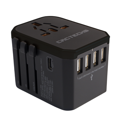 CACTECHS Universal Travel Adapter - All-in-one with USB-C and 4 USB Ports