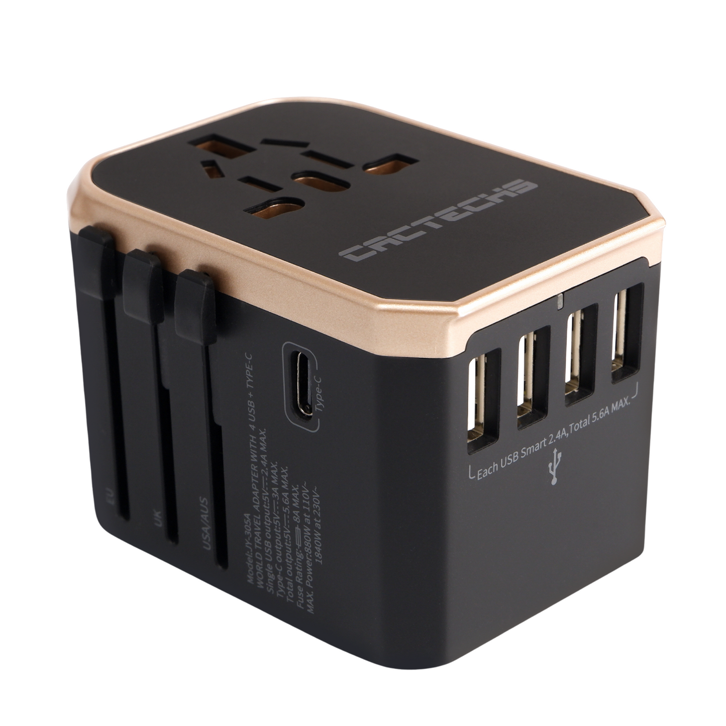 CACTECHS Universal Travel Adapter - All-in-one with USB-C and 4 USB Ports