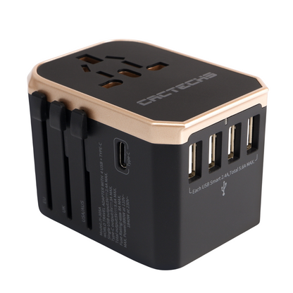 CACTECHS Universal Travel Adapter - All-in-one with USB-C and 4 USB Ports