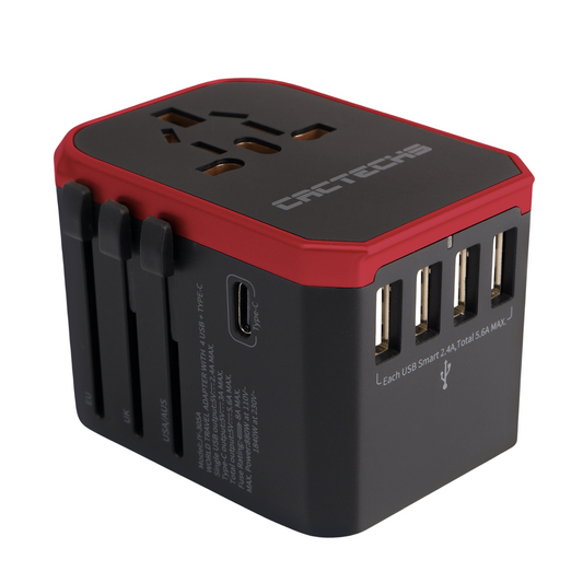 CACTECHS Universal Travel Adapter - All-in-one with USB-C and 4 USB Ports