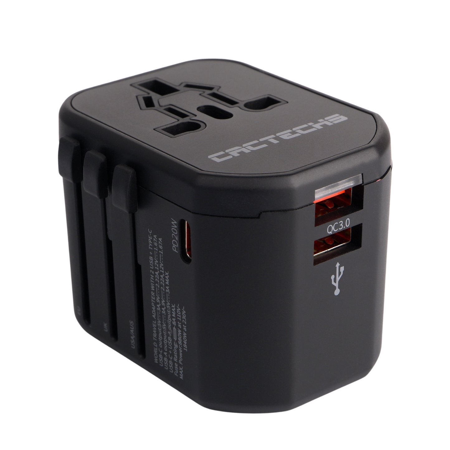 CACTECHS Universal Travel Adapter - All-in-one with USB-C and Dual USB Ports