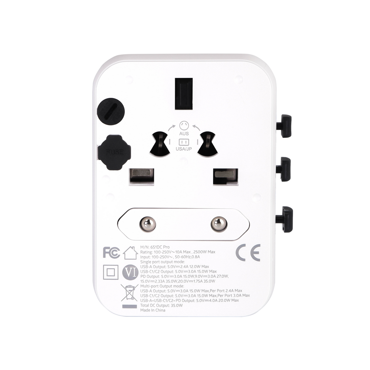 CACTECHS Universal Travel Adapter - All-in-one with 35W PD Dual USB-C Ports