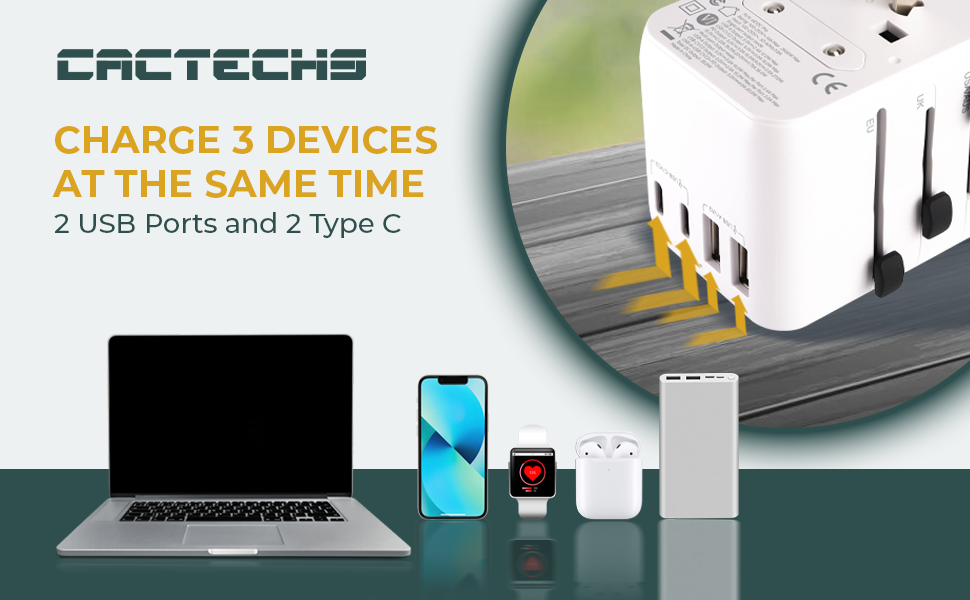 CACTECHS Universal Travel Adapter - All-in-one with 35W PD Dual USB-C Ports