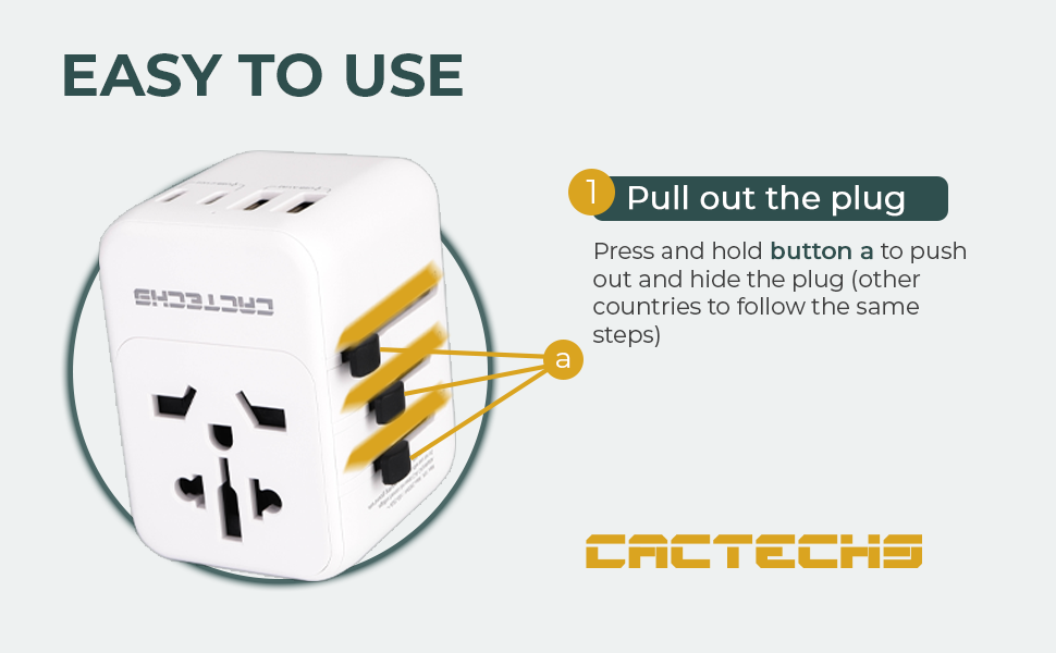 CACTECHS Universal Travel Adapter - All-in-one with 35W PD Dual USB-C Ports