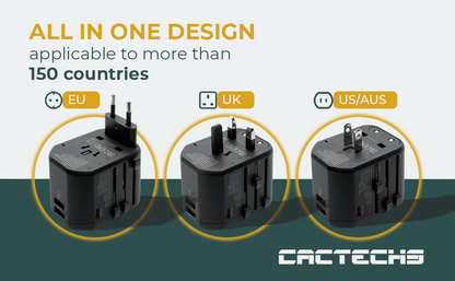 CACTECHS Universal Travel Adapter - All-in-one with USB-C and Dual USB Ports