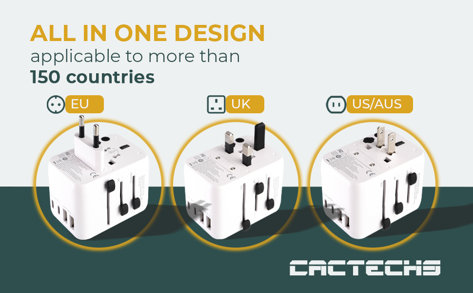 CACTECHS Universal Travel Adapter - All-in-one with 35W PD Dual USB-C Ports