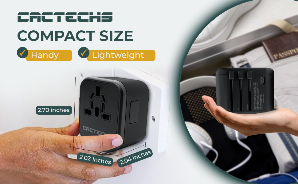 CACTECHS Universal Travel Adapter - All-in-one with USB-C and Dual USB Ports